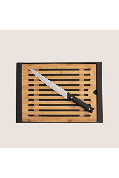 Chakra Agni̇ Bamboo Cutting Board with Knife 38X27 cm Natural