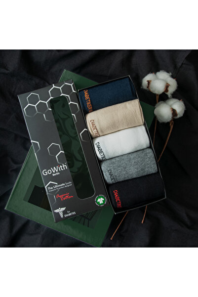 Go With 5'li Organik Pamuk Yıkanmış Dikişsiz Lastiksiz Ayağı Sıkmayan Kutulu Diyabetik Erkek Çorap 3066