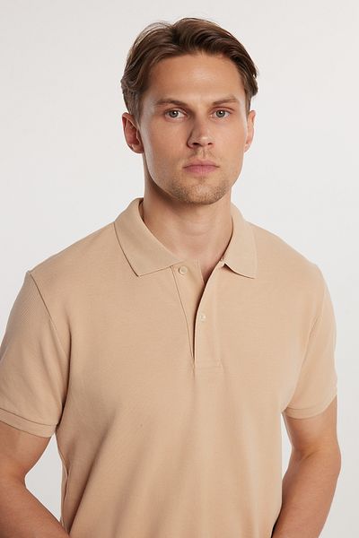 Tudors Pánské tričko Slim Fit Slim Fit 100% bavlna Plain Pique Stone Color Polo límec