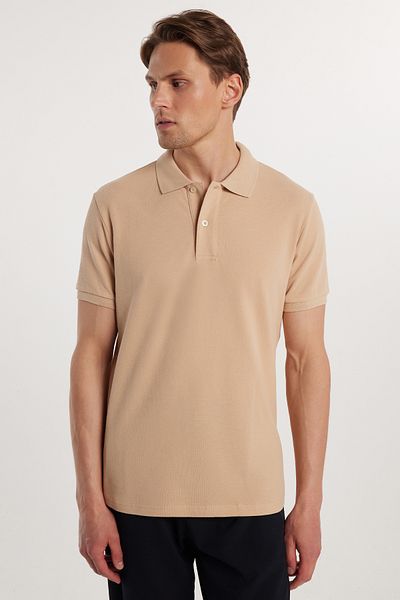 Tudors Pánské tričko Slim Fit Slim Fit 100% bavlna Plain Pique Stone Color Polo límec