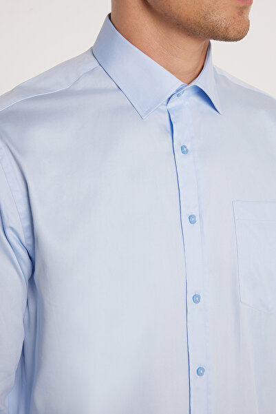 Tudors Cămașă albastră pentru bărbați, cu croială clasică, 100% bumbac, cu un singur buzunar