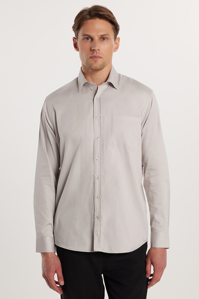 Tudors Erkek Regular Fit Klasik Kesim %100 Pamuk Saten Tek Cepli Taş Gömlek