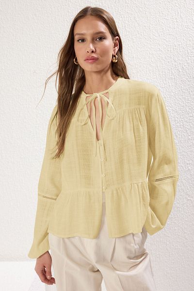Trendyol Collection Gelber Baumwollärmel mit Spitze, normaler Stoffärmel