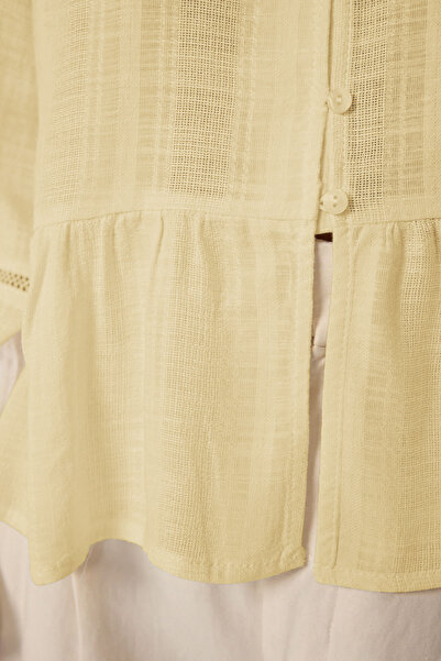 Trendyol Collection Yellow Cotton Textured Lace on Sleeve Regular Fit Boho Woven Shirt Twoss25Go00038