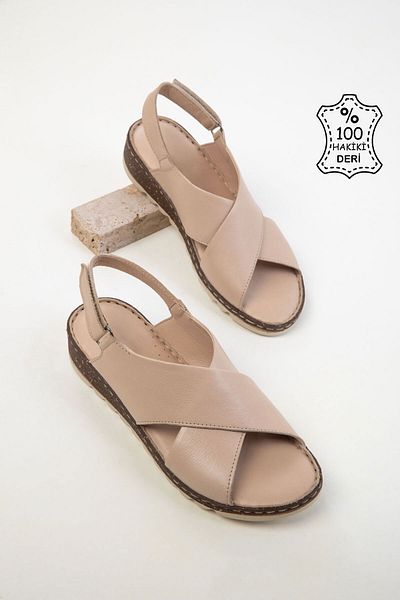 SOHO Beige Genuine Leather Women's Sandals 20539