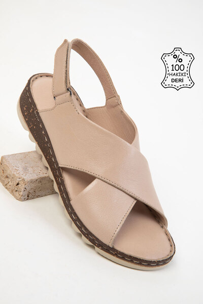 SOHO Beige Genuine Leather Women's Sandals 20539
