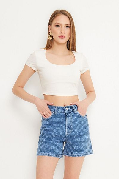Trendyol Collection Сині джинсові шорти City Boy з високою талією TWOSS25SR00144