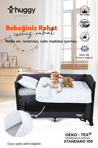 Huggy White Gray Park Bed Crib Baby Bedding Set – Soft and Breathable Fabric 60X120 / 70X110