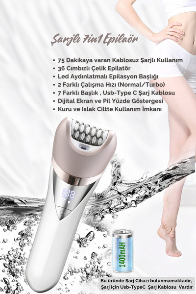 Shibowavy Jolvena 7 Başlıklı Süper Lüx Şarjlı Dijital Ekranlı Epilatör / Epilasyon
