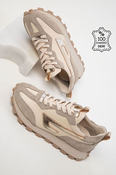 SOHO Γυναικείο Sneaker Μπεζ-Χρυσό Γνήσιο Δέρμα 20555