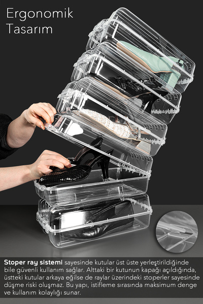 Meleni Home 10 Adet Kadın Ayakkabı Kutusu - Şeffaf Ayakkabı Düzenleyici Saklama Kutusu Organizer Seyahat Kutusu