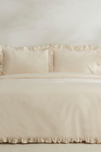 Karaca Home Σετ παπλωματοθήκης Pure Ruffle 100% βαμβακερό μονόχρωμο ανοιχτό μπεζ