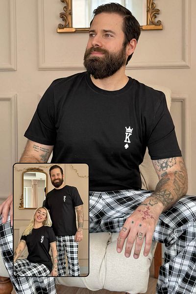 Pijamaevi Black King Kurzarm-Familienpyjama für Liebhaber - Herrenset