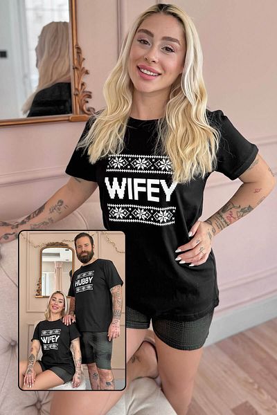 Pijamaevi Black Wifey Shorts Lover Family Pijamale - Set damă 