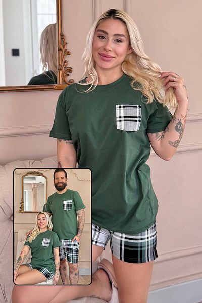 Pijamaevi Pantaloni scurți detaliați cu buzunar Emerald Lover Family Pijamale - Set damă