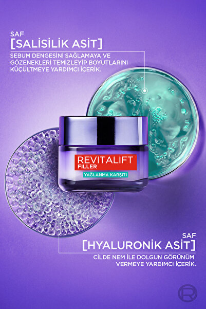 L'Oreal Paris Revitalift Filler Yağlanma Karşıtı Su Bazlı Nemlendirici Jel Krem - Salisilik Asit & Hyaluronik Asit