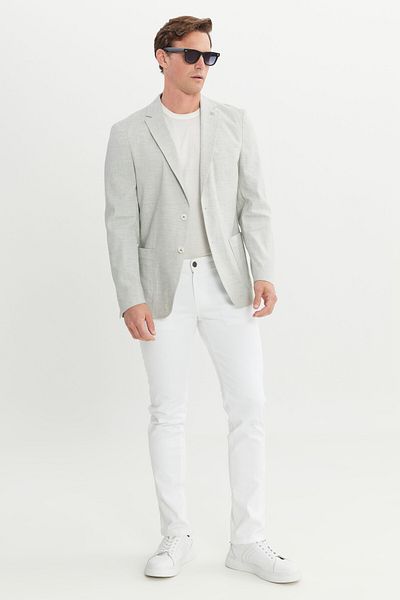 ALTINYILDIZ CLASSICS Γκρι Slim Fit Patterned Mono Collar Jacket - Magic Jacket with Pockets