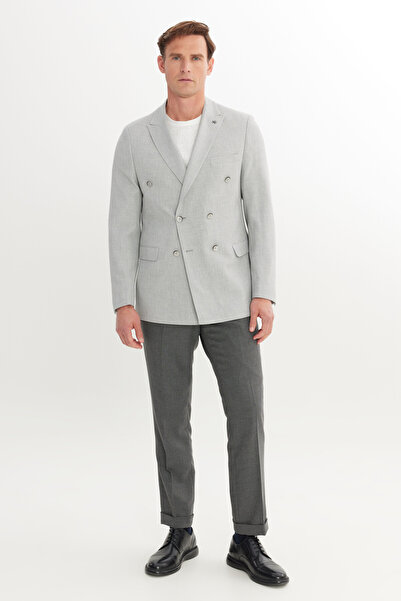 ALTINYILDIZ CLASSICS Men's Gray Slim Fit Slim Fit Swallow Collar Dobby Cover Pocket Double Breasted Jacket