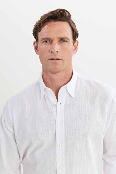 AC&Co / Altınyıldız Classics Pánská bílá, pohodlný střih, uvolněný střih, límec se skrytými knoflíky, 100% bavlna, rozšířená košile