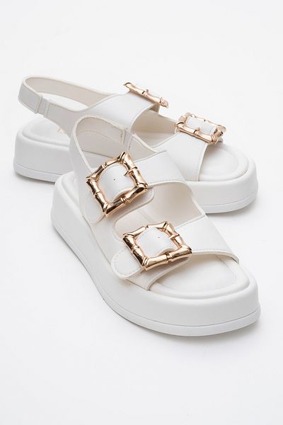 LuviShoes Sandale plate pentru damă SLOPE, albe, cu curele duble