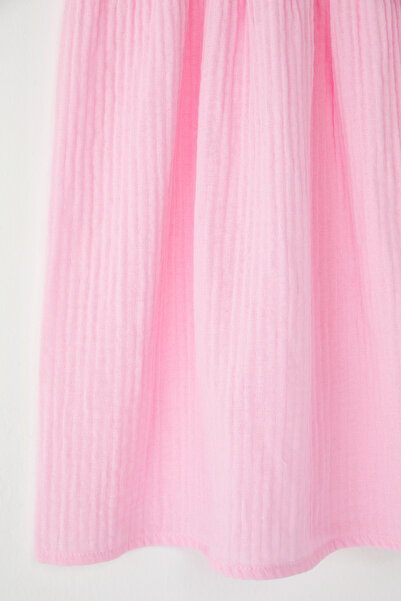 TRENDYOLKIDS Pink Girl 100% Cotton Color Block Strap Mini Knitted Dress Tkdss25El00073