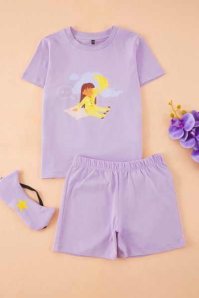 TRENDYOLKIDS Ecru 3dílná dívčí sada pleteného pyžama ze 100% bavlny s krátkým rukávem