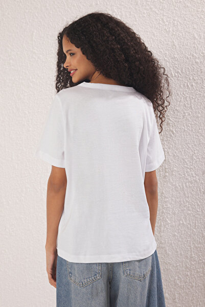 Trendyol Collection White 100% Cotton Fake Collar Enlarger T-Shirt Twoss25Ts00181