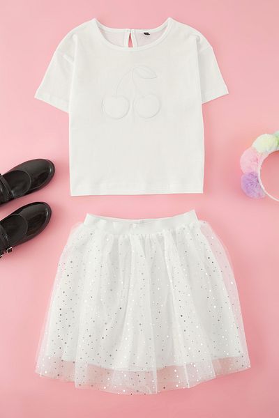 TRENDYOLKIDS Ecru Girl's 100% bavlna Cherry Detailní Tutu Sukně Pletená spodní souprava TKDSS25AU00109