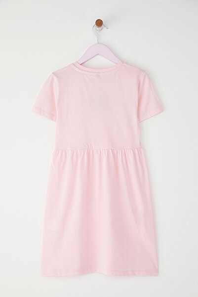 TRENDYOLKIDS Pink Ready-Made Girl's Dress 100% Cotton, Mini Knitted Sleeve Model