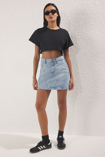 Trendyol Collection Blue More Sostan Wedding Effect Vintage Denim Mini Skirt