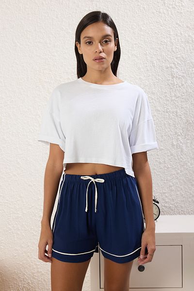 Trendyol Collection Multicolor 2-Pack Tie-Up/Bowknot & Piping Viscose Shorts Woven Pajama Bottom Thmss25Pj00012