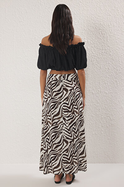 Trendyol Collection Brown Slit Zebra Pattern Viscose Long Skirt Twoss25Et00179