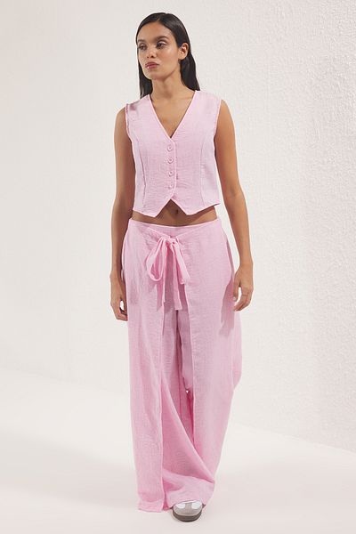 Trendyol Collection Pink Front Binding Detailed Woven Woven Bottom-Top Set Twoss25Au00018