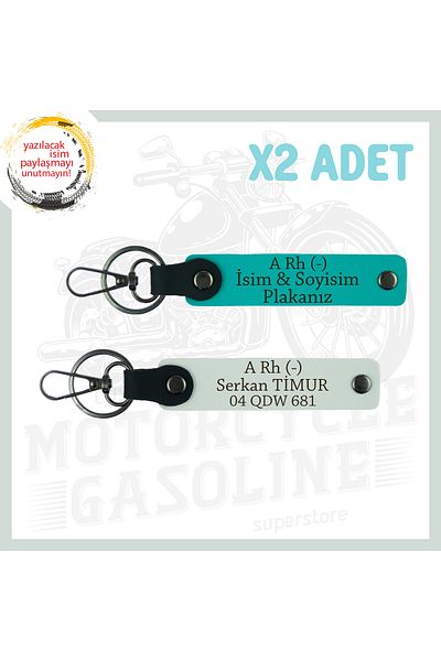 Miaju Dark Turquoise-White, for Speed Lovers, Custom 2-Piece Keychain with Name Plate and a Rh (-) Blood Type Lettering