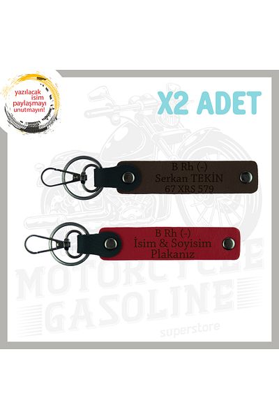 miawiki Motorcycle Lovers, Emergency Keychain with Name Plate and B Rh (-) Blood Type Written, Red-White