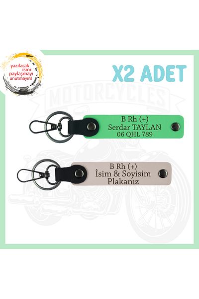 miawiki Special for Speed Lovers, Leather 2-Key Chain with Name Plate and B Rh (+) Blood Type Written, Powder-Pistachio Green