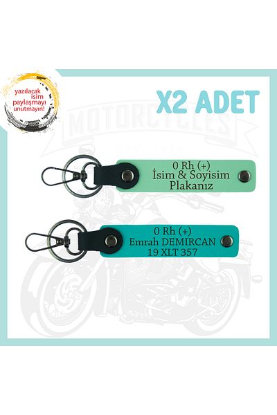 miawiki Name Plate, 0 Rh (+) Blood Group Written Biker 2-Piece Keychains, Green-Dark Turquoise, Special for Style