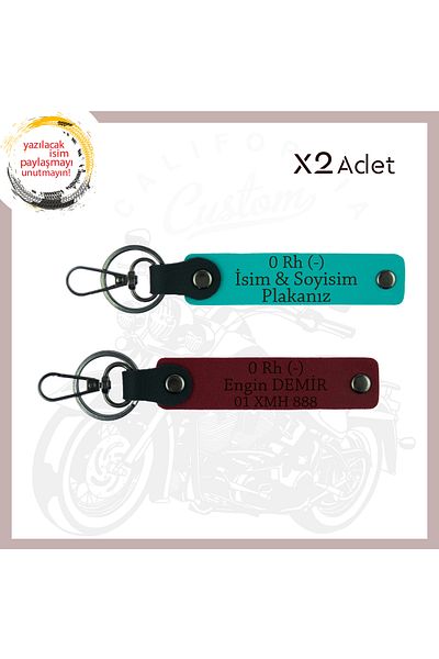 miawiki Motorculara, Safe Driving Keychain with Name Plate and 0 Rh (-) Blood Group Written, Dark Turquoise-Burgundy