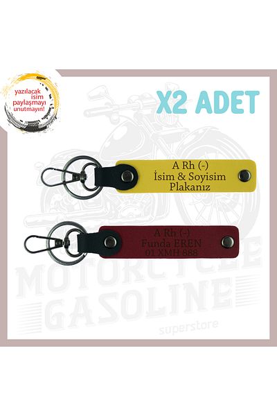 Miaju Yellow-Burgundy, for Motor Enthusiasts, Custom Production 2-Piece Keychain with Name Plate and a Rh (-) Blood Group