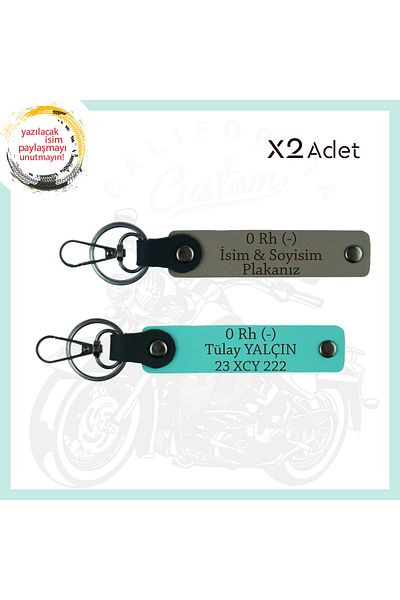 miawiki 2 Keychains with Name Plate and Meaningful Gift with 0 Rh (-) Blood Group, Set, Ash Gray-Turquoise