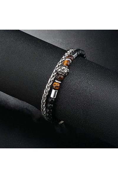 AKSESUARIM Men's Onyx Tiger Eye and Hematite Bracelet