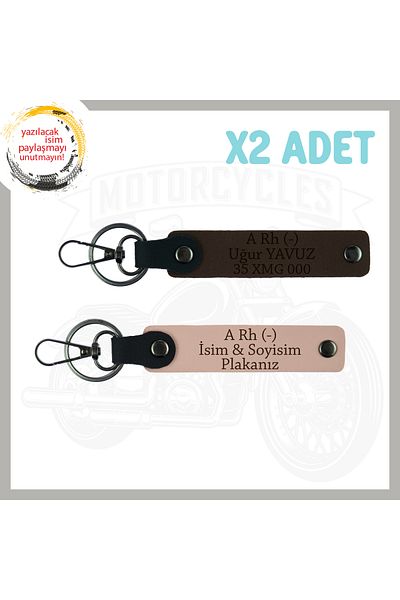 miawiki 2-Piece Keychain with Custom Name Plate and a Rh (-) Blood Type Written in Biker Style, , Yavruağzı-Light Brown