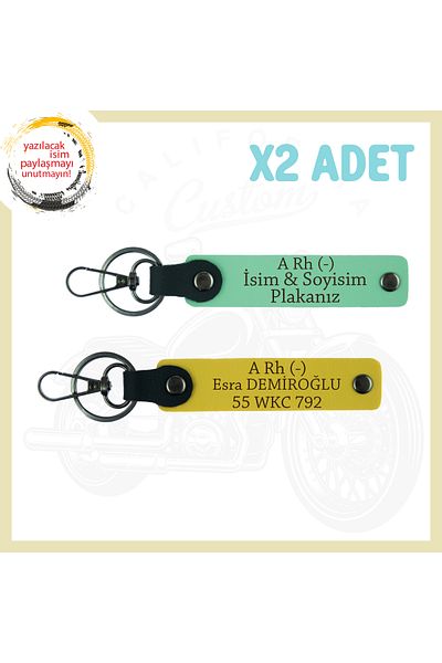 miawiki Custom for Motorcycle Lovers, Emergency 2-Piece Keychains with Name Plate and a Rh (-) Written, Green-Yellow