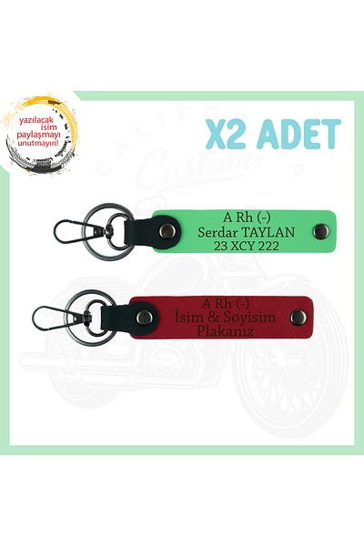 miawiki Custom 2-Piece Keychain with Name Plate and a Rh (-) Blood Type Written for Motor Enthusiasts, Red-F Green