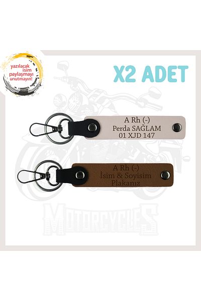 Miaju Light Coffee-Powder, in Biker Style, Safe Driving Keychain with Name Plate and a Rh (-) Blood Type Lettering