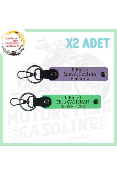 Miaju Purple Violet-F. Green, Custom Name Plate B Rh (+) Blood Type Lettering Gift for Bikers X2 Keychain