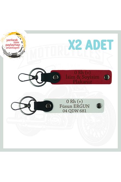 miawiki Emergency Keychain with Name Plate and 0 Rh (+) Blood Group Written for Motorcycle Lovers, Red-White