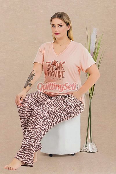 quilling Salmon Color and Patterned 11003 Short Sleeve Women Plus Size Mother Pajamas Set