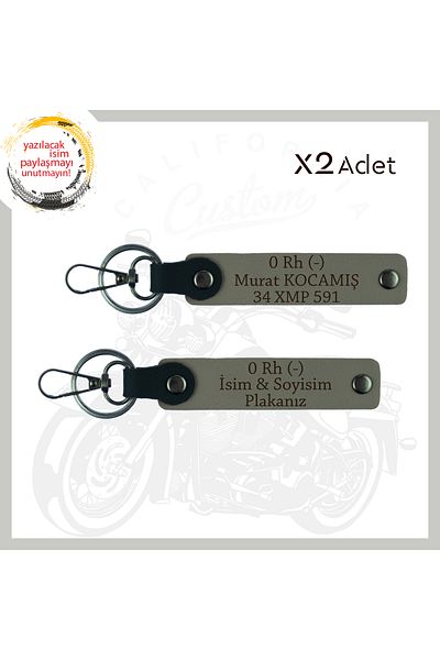 miawiki Motorcuya Custom, Name Plate & 0 Rh (-) Blood Type Written Safety Purpose 2-Key Chain, Ash Grey