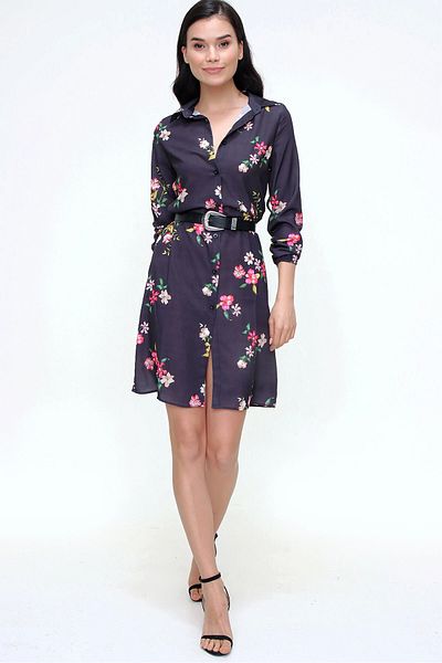 bacc Women's Black Floral Patterned Mini Dress Bcbsk-25700-T4009-5180